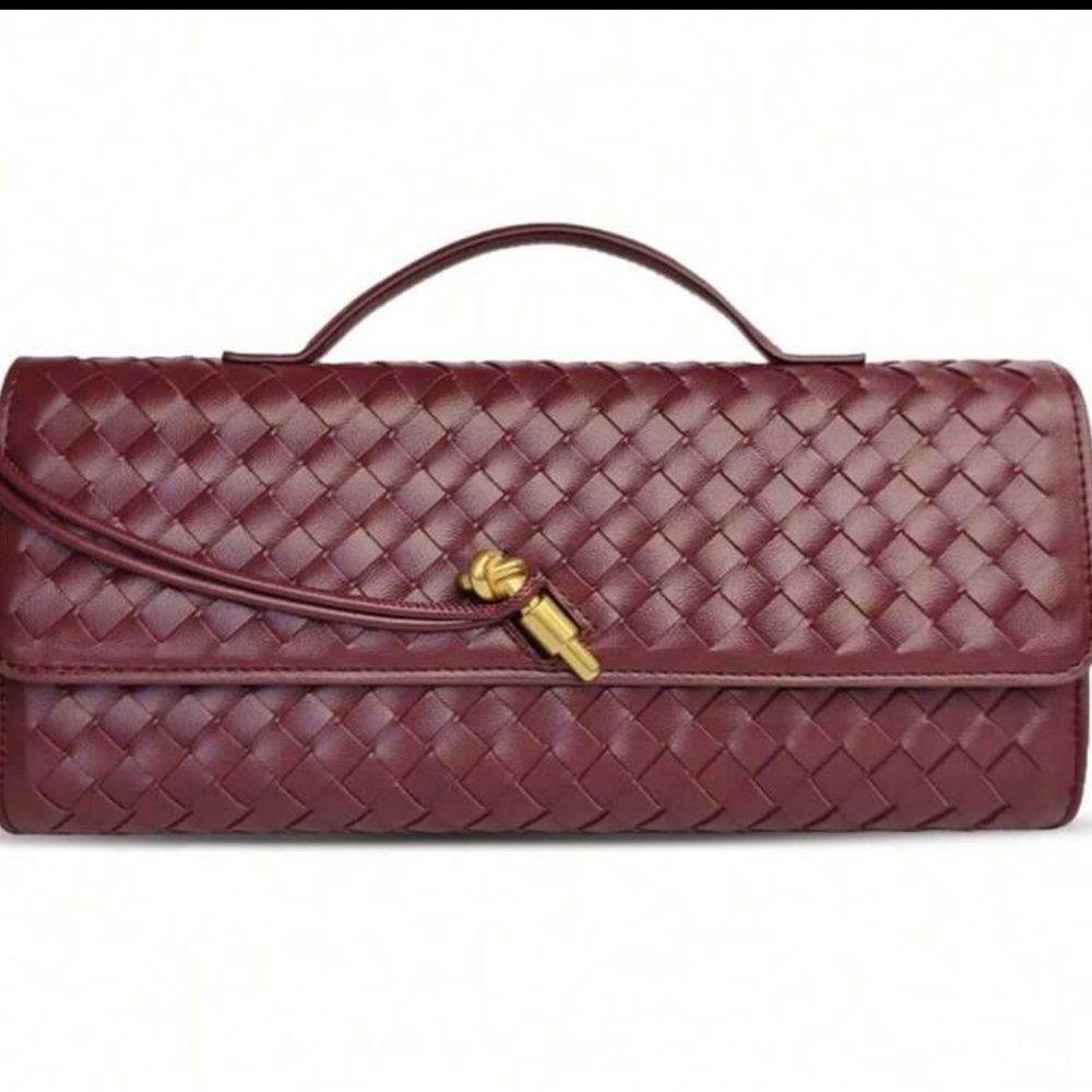 Woven Burgundy Clutch with Gold Accent